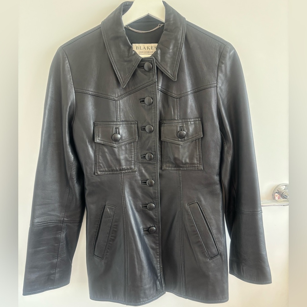 Blake’s Black Leather Button Up Jacket Size Small